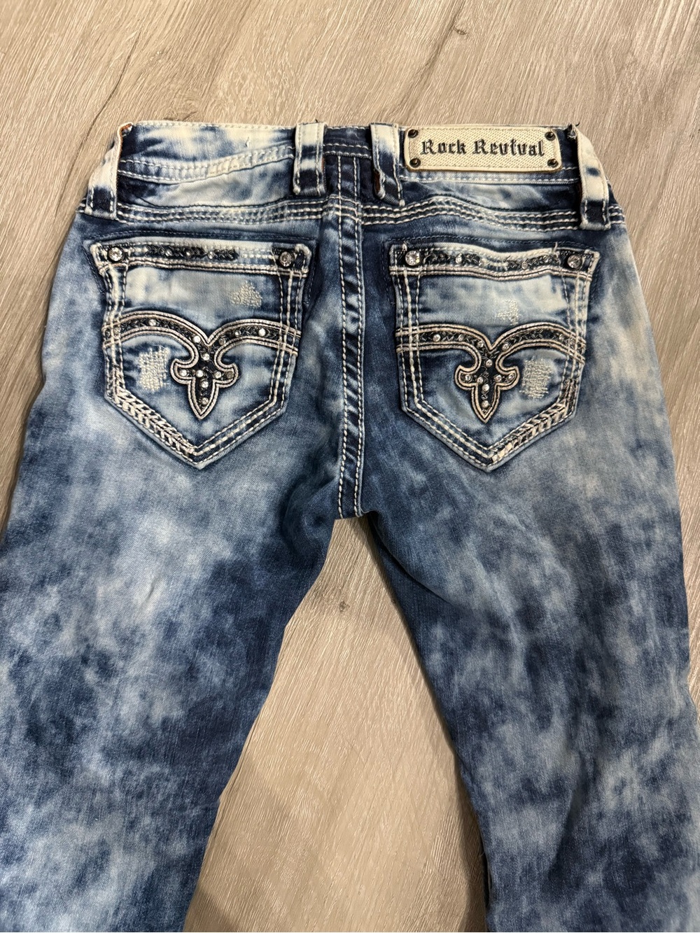 Rock Revival Size 24 Acid Wash Distressed Skinny Jeans Rhinestone Y2K